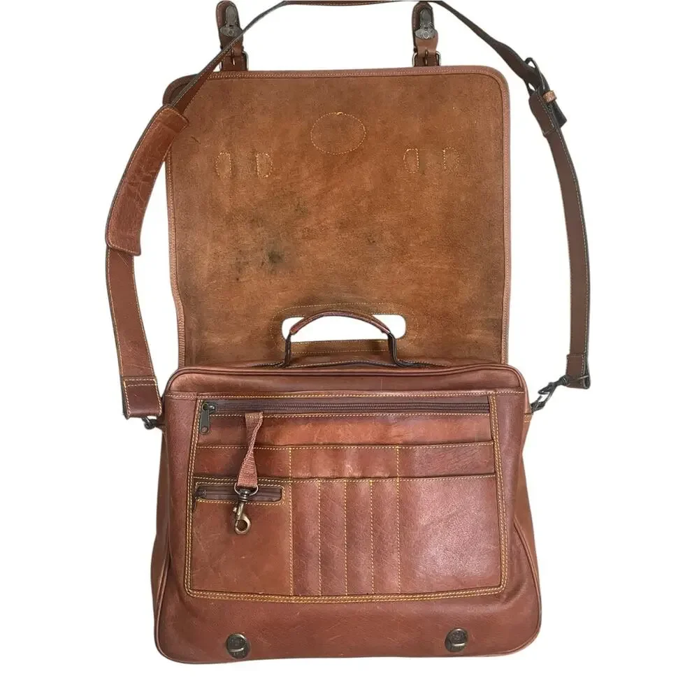 Vintage Eddie Bauer Leather Messenger Bag Briefcase Classic Timeless Preppy Tan